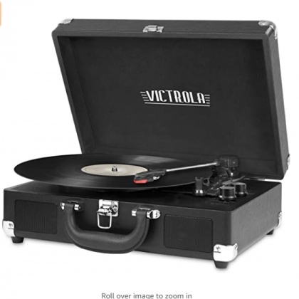 Victrola Vintage 3-Speed Bluetooth Portable Suitcase Record Player with Built-in Speakers | Upgraded Turntable Audio Sound| Includes Extra Stylus | Bl