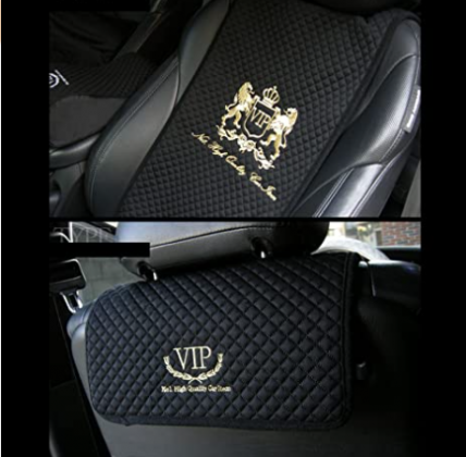 VIP Premium Black Car Seat Covers Mat Lion Gold Stitch Logo for All Motors Auto Vehicle Seatcover (1pack)