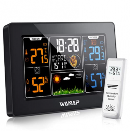 Wanap Weather Station, Wireless Weather Station Indoor Outdoor Thermometer Temperature and Humidity Weather, Digital Colorful Display Multifunctional