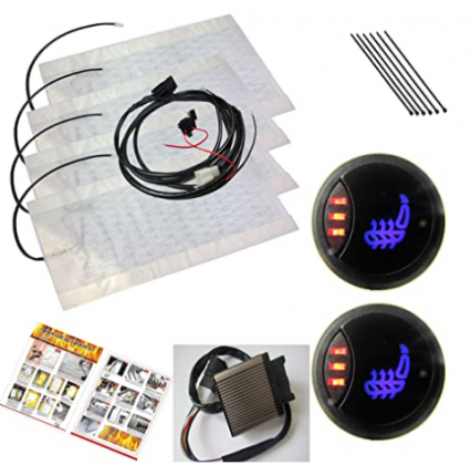WATERCARBON Premium Heated Seat Kits Warm Cushion for Winter 1 Side 3 red dot Circle Round Switch Built-in Seat Heater