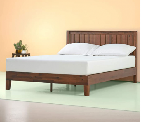 Zinus Vivek 12 Inch Deluxe Wood Platform Bed with Headboard / No Box Spring Needed / Wood Slat Support / Antique Espresso Finish, Queen