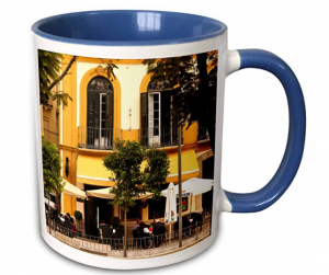 3dRose Spain, Malaga, Plaza De La Merced, Outdoor Cafes Mug, 11 oz, Blue