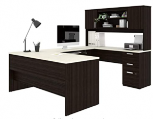 Bestar, Ridgeley Collection, Modern Executive Computer Desk with Pedestal and Hutch