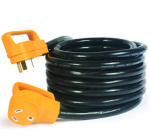Camco (55191) 25' PowerGrip Heavy-Duty Outdoor 30-Amp Extension Cord for RV and Auto | Allows for Ad