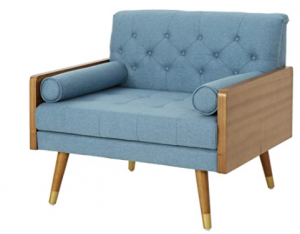 Christopher Knight Home 305749 Greta Mid Century Modern Fabric Club Chair, Blue, Dark Walnut