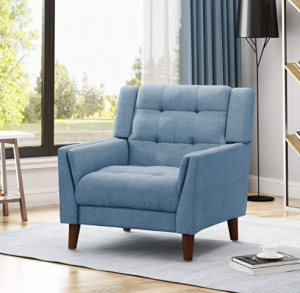 Christopher Knight Home Alisa Mid Century Modern Fabric Arm Chair, Blue and Walnut