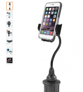 Macally Car Cup Holder Phone Mount - 8” Long Flexible Gooseneck with 360° Adjustable Holder - Sec