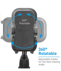 Macally Car Cup Holder Phone Mount - 8” Long Flexible Gooseneck with 360° Adjustable Holder - Sec