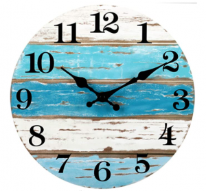 Wooden Wall Clock Silent Non-Ticking , Battery Operated, Vintage Round Rustic Coastal Wall Clocks De