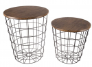 Lavish Home 80-ENDTBL-2 (Set of 2) Nesting End Storage Convertible Round Metal Basket Wood Veneer To