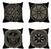rouihot Set of 4 Throw Pillow Covers Nordic Ancient Scandinavian Shield Viking Magical and Runes Whi