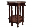 The Urban Port Star Shape Top Mango Wood Accent End Table with Shelf and Spool Turned Legs, Brown