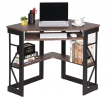 VECELO Desk with Keyboard Corner Computer Writing Shelves, Compact Home Office,Rustic Natural Brown