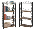 X-cosrack 4 Tier Bookcase Book Shelf wtih 2 Middle Adjustable Shelves, Rustic Industrial Standing Ve