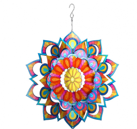 12 Inch 3D Stainless Steel Multi Color Mandala Spinner Kinetic Garden Wind Spinner Quality Hanging Ornament Spinner for Indoor and Outdoor Home Garden