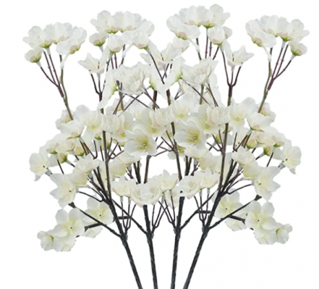 4Pcs Artificial Cherry Blossom Flower, Uieke Silk Peach Flowers Fake Plants Arrangement for DIY Garden Home Wedding Party Room Decor White
