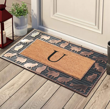 A1 Home Collections A1HOME200141-U A1HC Rubber and Coir Newly Cat Designed Copper Hand Finished Monogrammed Doormat 17.7