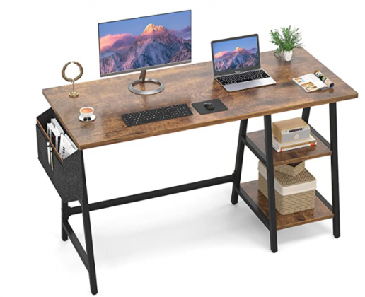 Armocity Computer Desk with Shelf 47 Inch Home Office Desk with Storage Bag, 2-Tier Modern PC Working Table Multifunctional Wooden Workstation, Rustic