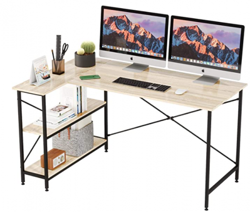 Bestier L Shaped Desk with Storage Shelves 55 Inch, Reversible Computer Desk with Storage Tower Shelf Home Office Corner Desk Writing Study Table Larg