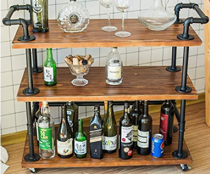 DOFURNILIM Industrial Bar Carts/Serving Carts/Kitchen Carts/Wine Rack Carts on Wheels with Storage - Industrial Rolling Carts - Wine Tea Liquor Shelve