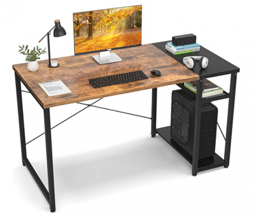 Ecoprsio Home Office Computer Desk, 40 Inch Small Writing Desk Table with Storage Shelves, 2-Tier Simple PC Gaming Desk for Home, Rustic and Black