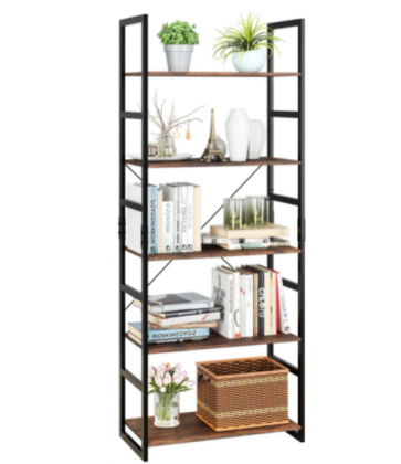 Homfa Bookshelf Rack 5 Tier Vintage Bookcase Shelf Storage Organizer Modern Wood Look Accent Metal Frame Furniture Home Office