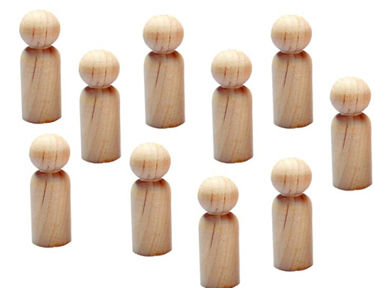 Hygloss Products, Inc Wood Peg Craft Paintable Birchwood Doll People – 1-3/4 inch Boys, 10 Pieces, 2-Inch, Natural
