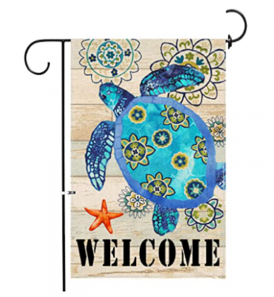 iClols Home Decorative Welcome Quote Outdoor Turtle Beach Garden Flag Double Sided, Ocean House Yard Flag, Beach Garden Yard Nautical Sea Decorations,