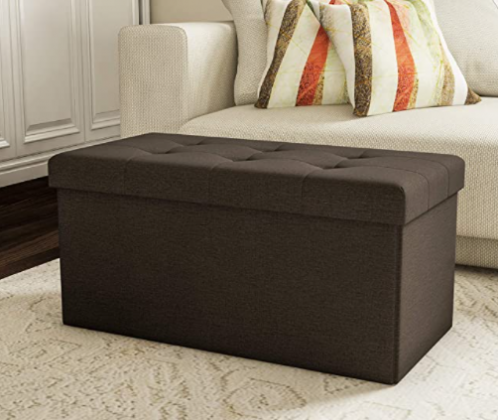 Lavish Home Large Folding Storage Bench Ottoman – Tufted Cube Organizer Furniture with Removable Bin for Home, Bedroom, Living Room (Brown),