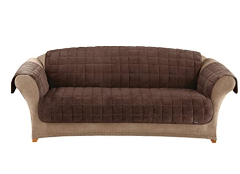 SureFit Home Décor Furniture Protector Deluxe Pet Couch Cover, Polyester, Machine Washable, One Piece, Chocolate Color