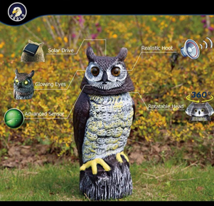 Ugold Solar Powered Owl, Motion Dectecting Sculpture with Glowing Eyes, Rotating Head and Sound, Decoration for Home and Garden