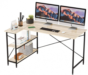 Bestier L Shaped Desk with Storage Shelves 55 Inch, Reversible Computer Desk with Storage Tower Shel