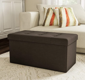 Lavish Home Large Folding Storage Bench Ottoman – Tufted Cube Organizer Furniture with Removable B